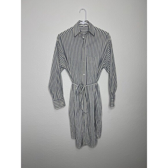 Vince Blue White Striped Cotton Viscose Long Sleeve Shirt Mini Dress Belt Small - Picture 1 of 16